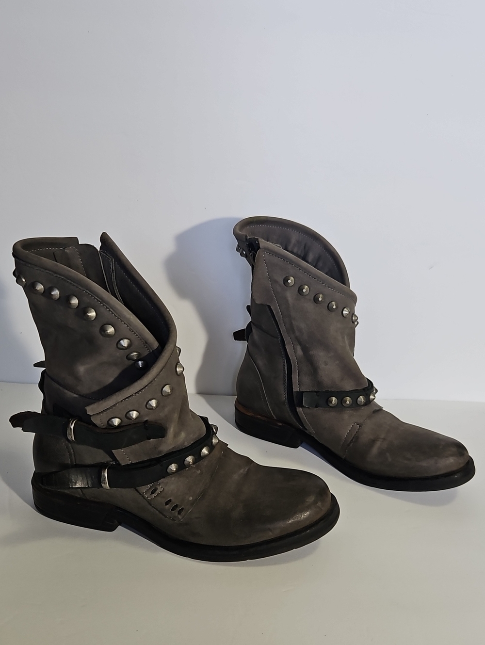 Studded Gray Women's Leather Ankle Boots